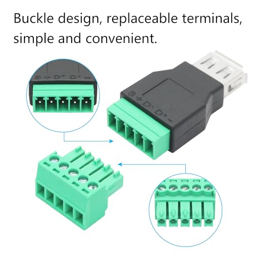 USB 2.0 A Female to 5-Pin Terminal Adapter, Including Screwdriver, 2-Pack - style: USB A Female Terminal - 2Pcs