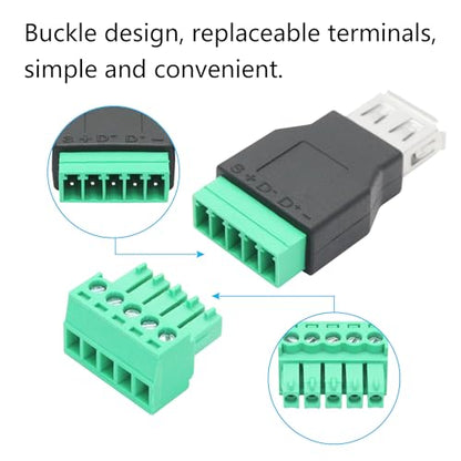 USB 2.0 A Female to 5-Pin Terminal Adapter, Including Screwdriver, 2-Pack - style: USB A Female Terminal - 2Pcs
