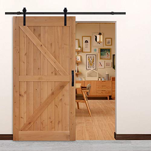LUBANN 42 in. x 84 in. Urban Style Framed British-Brace Barn Door Unfinished Hardwood Knotty Alder Solid Wood Dissembled Barn Door Slab with Hardware - size: 42X84 British Brace