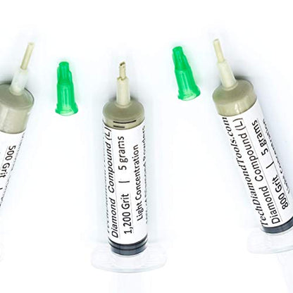 TechDiamondTools Diamond Polishing Paste Kit — 3 Grits (500, 800, 1200) | USA Made | Oil-Based Syringes | Progressive Polishing Set for Metal, Glass, Gemstone, Knife, Jewelry | 10% Diamond Powder - size: 500 800 1200 Grit, style: Light 10% concentration
