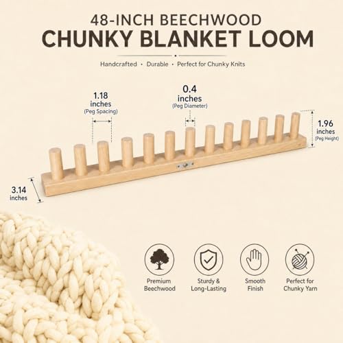 48'' Chunky Knitting Blanket Loom, Adjustable Wood Knit Loom with Detachable Modules, Portable Hand Weaving Loom Kit for Beginners, DIY Yarn Craft Tool for Home & Trave (48 inch) - size: 48 in – 4 Sections