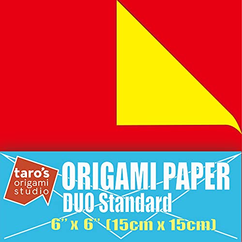 [Taro's Origami Studio] Duo Red/Yellow (Diffrent Colors On Each Side) Double Sided Standard 6 Inch (15 cm) Kami Paper with Color Change Patterns, 50 Sheets (Made in Japan) - color: Red/Yellow