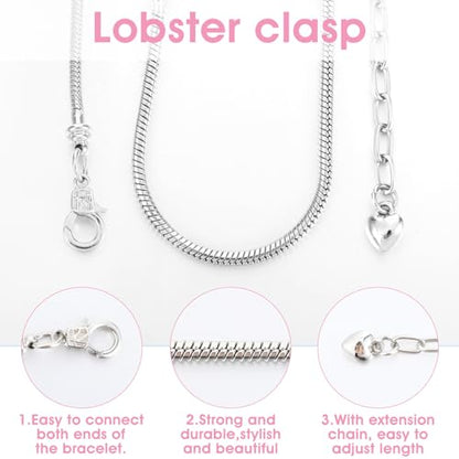 40pcs Snake Chain Charm Bracelet Chains Kit 2.6mm Adjustable Snake Charm Bracelet with Heart Lobster Clasp Extender Chain DIY Bracelets Chains for Christmas Women Gifts DIY Jewelry Making Supplies