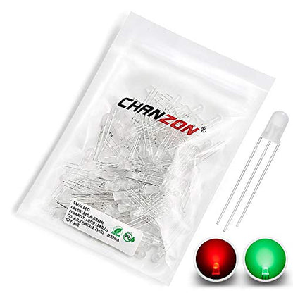 CHANZON 100 pcs 5mm Red & Green Diffused LED Diode Lights Common Cathode - color: B) Red & Green (Cc) (100pcs)
