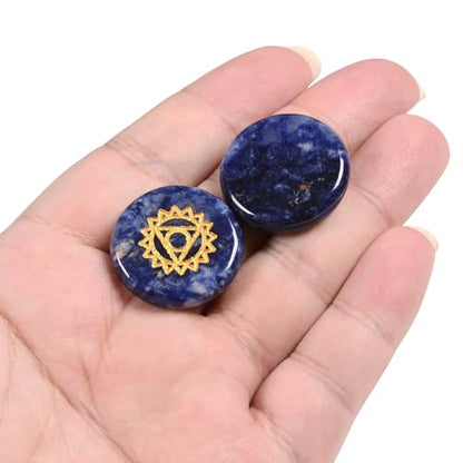 Justinstones Natural Gemstones for Meditation, Reiki, Energy Balancing & Spiritual Wellness – Engraved Chakra Symbols –7 Chakra Crystal Healing Stones Round Coin Disc Set - style: Round Coin Disc