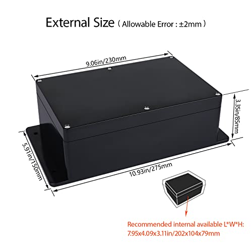 Junction Box IP65 Waterproof Dustproof ABS Plastic Universal Electric Project Enclosure with Fixed Ear Black 9.1x5.9x3.3 inch (1pc) - size: 9.1"x5.9"x3.3"(1 pack)