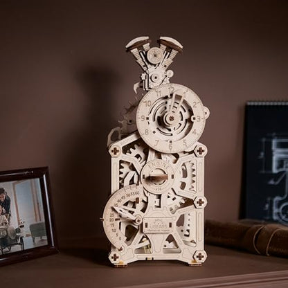 UGEARS Engine Clock, 3D Puzzle, 11.8-inch Height, Mechanical Clock Kit with Moving Pistons, Steam Engine Kits, Clocks Kits for Do It Yourself, Brain Teaser 3D Puzzle