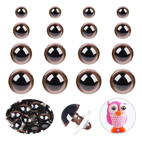 80pcs Safety Eyes for Amigurumi with Washers 10/12/16/18mm Brown Plastic Safety Eyes for Crochet Craft Dog Safety Eyes Gift for Crochet Lovers Halloween Decorations Stuffed Animals Crafting - size: 10-18mm