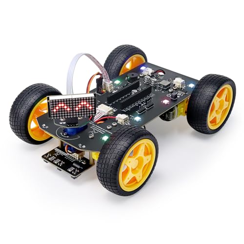 Freenove 4WD Car Kit for Raspberry Pi Pico (Not Included) (Compatible with Arduino IDE), Dot Matrix Expressions, Obstacle Avoidance, Line Tracking, Light Tracing, Colorful Light, App - color: Ordinary Wheels without Raspberry Pi Pico