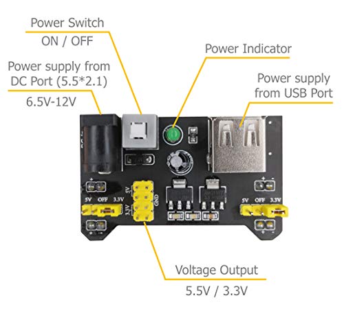 EIKS 3pcs 3.3V/5V Power Supply Module for MB102 Breadboard