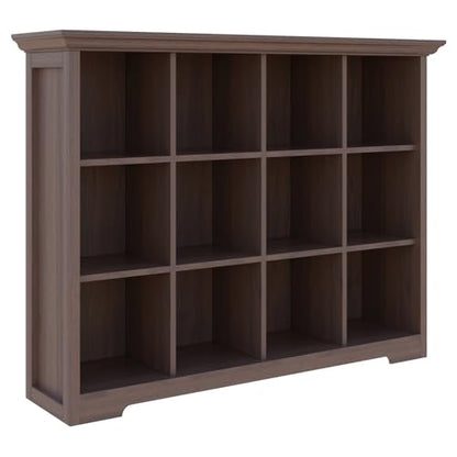 OSCHF 12-Cube Open Bookcase with Base, 3-Tier Wooden Bookshelf, Walnut - color: Walnut, size: 12-Cube