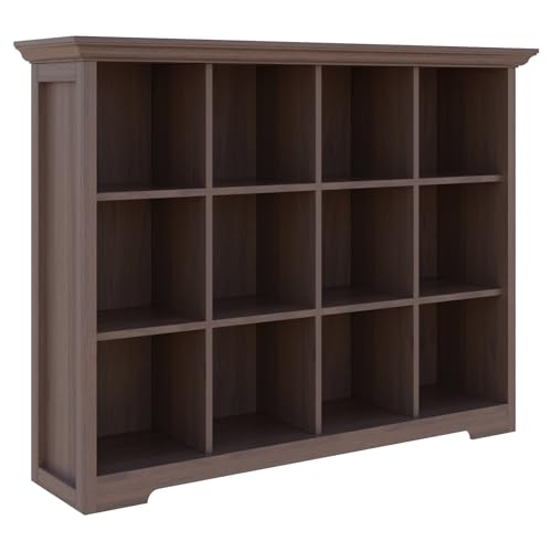 OSCHF 12-Cube Open Bookcase with Base, 3-Tier Wooden Bookshelf, Walnut - color: Walnut, size: 12-Cube