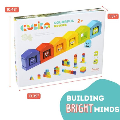 CUBIKA Wooden Construction Set Colorful Houses – 24-Piece Construction Play Set with Emotion Characters for Toddlers 2+– Montessori Toy for Creativity, Cognitive Development, and Emotion Recognition - style: Construction Set