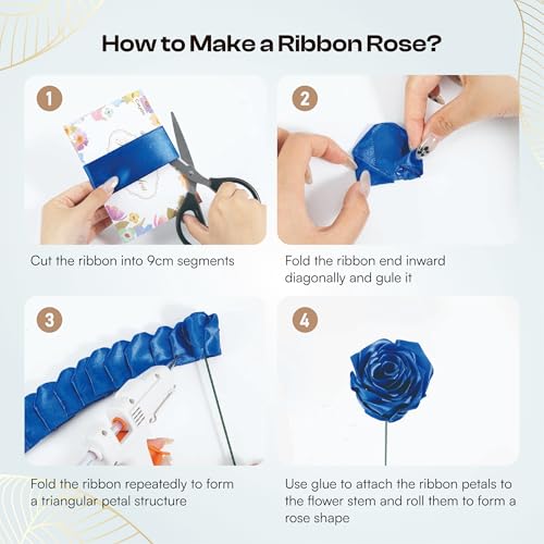 Caydo Royal Blue Ribbon Rose Bouquet for Gifts - color: Royal Blue