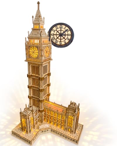 LED 3D Wooden Puzzle for Adults,BigBen London Clock Tower Model Kit,Gift