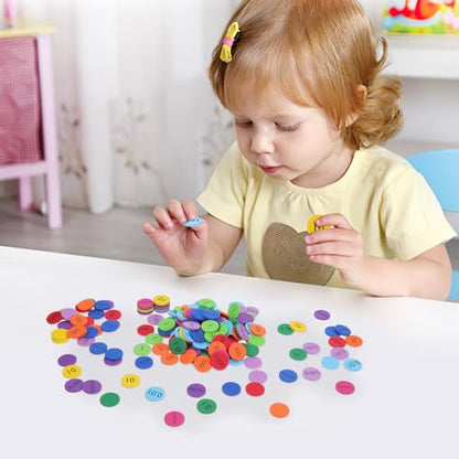 NUOBESTY 300pcs Place Value Disks 10 Values Decimals to Whole Numbers Counting Chips for Kids Base 10 Place Value Manipulatives Math Counters Discs Set for Elementary School Math Supplies