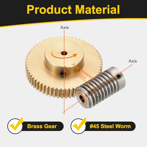 uxcell Worm Gear Set 60T 0.8 Module 1:60 Reduction Rate, Right Rotation Drive Gear Box Wheel Reduce Transmission Part (Brass Gear-4mm Bore, 1045 Steel Rod 5mm Bore) - size: Gear-4mm, Rod-5mm Bore, style: 0.8M-60T