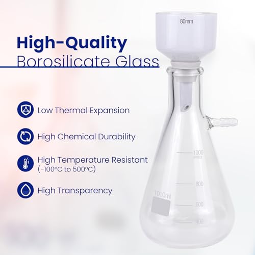 1000ml Buchner Vacuum Filtration Kit - 3.3 Glass Flask & Hand Pump - size: 1000ML