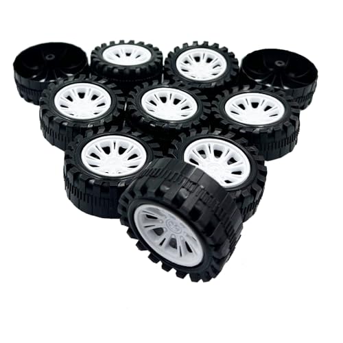 10PCS Toy Car Wheels 2.5mm Dia Shaft Plastic Car Wheels with 5PCS Shaft Round Rod Axles for RC Car Truck Robot DIY Model Toy Building Accessories (2.5x20x51mm White) - style: 2.5x20x51mm White