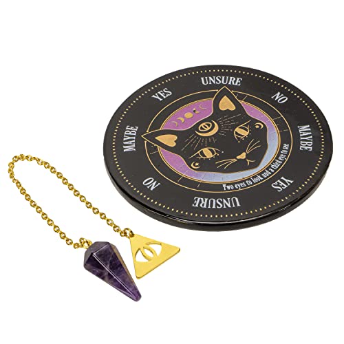 Ebros Gift Wicca Sacred Symbols Astrology Constellation Mystic Mog Black Feline Cat Pendulum Divination Kit Destiny Or Decision Maker Aid Home Decor Accessory