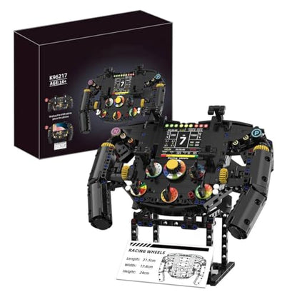Racing Simulator Steering Wheel Building Set, Mechanical Gaming Sim Racing Cars Driving Wheel Bricks with Moving Parts Gift for Adults to Build - 833 Pieces