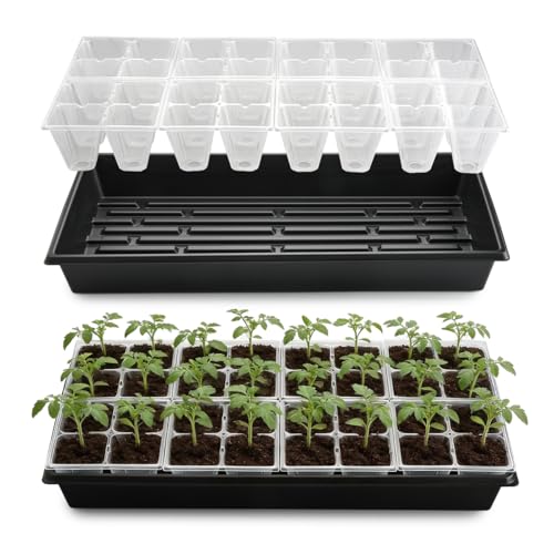 RooTrimmer 5 Pack Heavy Duty 1020 Trays and 40 Pack Clear 4 Cell Seed Starter Trays with Large Drainage Holes, Easy Transplant - for Seed Germination & Plant Propagation (5 Sets)