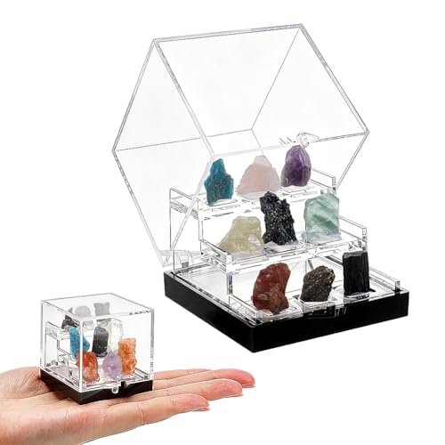 NBEADS 1 Set Natural Gemstone Collection Gift Box, 1.96x2.04x2.04 Inch Square Acrylic Tiered Display Case, Rare Mineral Specimens for Mineral Enthusiasts,Geography Enthusiast Home Decor, Medium - size: 1.96x2.04x2.04 Inch