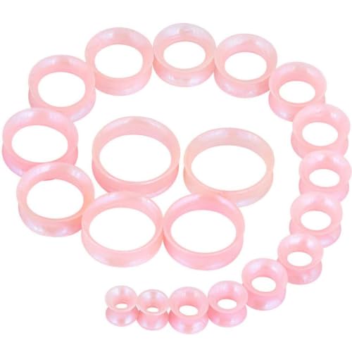 Oyaface 20 PCS Piercing Tunnel Set Soft/Hard Silicone Flesh Ear Plugs 2g-25mm Flexible Ear Stretching Gauge Expander - color: Lightpink(thin)
