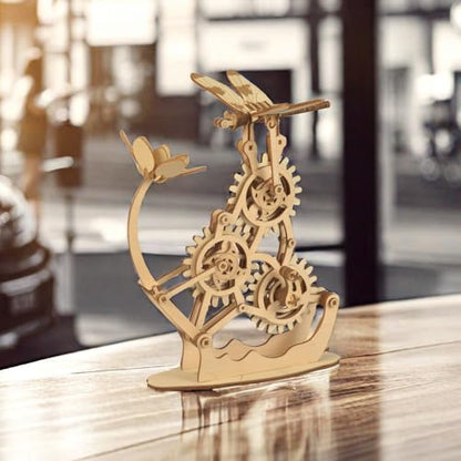 Aida & Hani Wooden Dragonfly Toys 3D Puzzle Toy Creative DIY Assembly Mechanical Wood with Mortise and Tenon Structure Jigsaw Toy Ornament