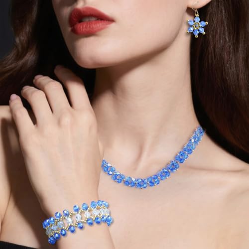 1500 Pcs Crystal Glass Beads for Jewelry Making – 12 Styles Bicone, Rondelle, Cube, Teardrop & 3mm Spacer Beads, DIY Bracelet Necklace Earring Craft Kit with Organizer Box(Blue) - color: Blue