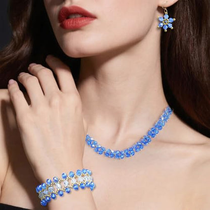 1500 Pcs Crystal Glass Beads for Jewelry Making – 12 Styles Bicone, Rondelle, Cube, Teardrop & 3mm Spacer Beads, DIY Bracelet Necklace Earring Craft Kit with Organizer Box(Blue) - color: Blue