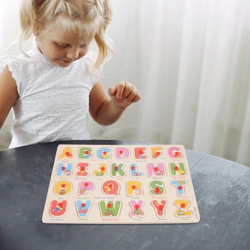 Alphabet Puzzle Wooden Puzzles for Toddlers 3+ Year Old, ABC Puzzle Shape Alphabet Learning Puzzles Toys with Puzzle Board & Letter Blocks, Preschool Education Kit for Girls and Boys - style: Alphabet