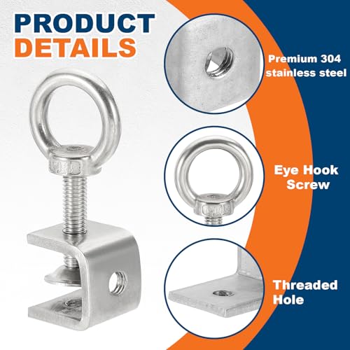 HARFINGTON 2 Pcs 304 Stainless Steel C Clamps 20mm Square Mini Tiger Clamp Adjustable Heavy Duty Metal U Clip with Eye Hook Screw for Woodworking Welding Mounting, Silver - size: 20mm
