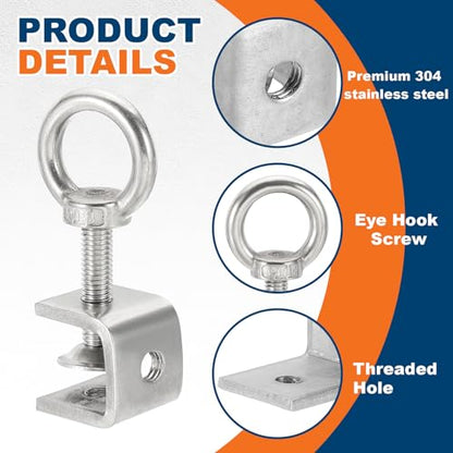 HARFINGTON 2 Pcs 304 Stainless Steel C Clamps 20mm Square Mini Tiger Clamp Adjustable Heavy Duty Metal U Clip with Eye Hook Screw for Woodworking Welding Mounting, Silver - size: 20mm
