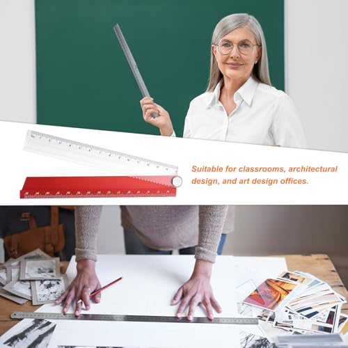 HARFINGTON 2pcs Folding Straight Ruler 30cm Metric Aluminum Alloy Protractor Foldable Angle Ruler Geometric Measuring Tool for Architects Artists Office, Red/Gray - color: Red/Gray