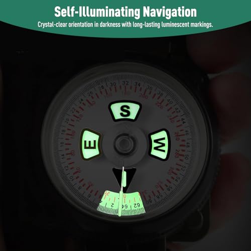 Eyeskey Multifunctional Military Sighting Navigation Compass Impact Resistant & Waterproof Compass for Hiking, Camping - color: Green