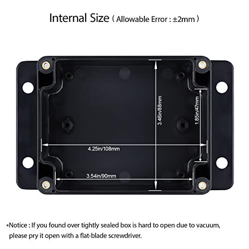 Junction Box Waterproof Dustproof IP65 ABS Plastic Universal Electric Project Enclosure Black with Fixed Ear 4.52"x3.54"x2.16"(115 x 90 x 55 mm) - size: 4.52"x3.54"x2.16"