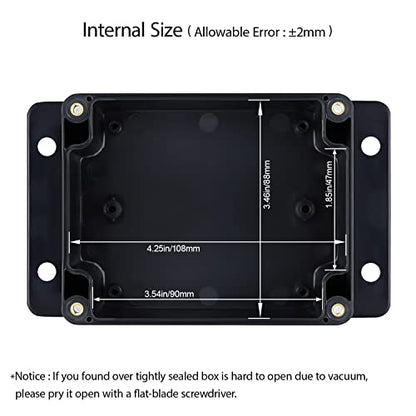 Junction Box Waterproof Dustproof IP65 ABS Plastic Universal Electric Project Enclosure Black with Fixed Ear 4.52"x3.54"x2.16"(115 x 90 x 55 mm) - size: 4.52"x3.54"x2.16"