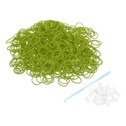 uxcell 600Pcs Loom Rubber Band, Bracelet Making Refill Kit Elastic Loom Band with 25Pcs S-Clips and 1Pcs Crochet Hooks for Weaving DIY Handcrafts, Army Green - color: Army Green