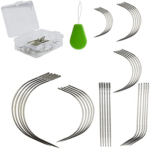 35 pcs J I C Curved Needles Hand Sewing Needles Hair Weave Needles for Wig Making, Carpet Leather, Canvas Repairing, Modelling and Crafts Sofa Cloth, Shoes