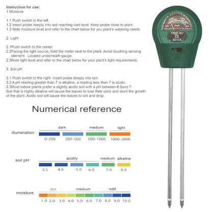 Soil Tester, 3-in-1 Multifunctional Tester. Moisture, Light, Soil Ph Value Detection, Suitable for Lawns, Gardens, Farms, Promote Plants Healthy Growth