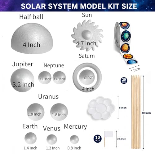 Solar System Project Kit, DIY Solar System Model Kit with Foam Balls, Planet Stickers & Sticks, Space Science Craft Kit for School Projects & Educational Learning