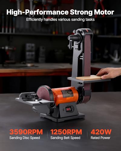 VEVOR 6" Disc Sander & 2" x 42" Belt Sander, 420W Professional Bench Belt Disc Sanders Combo with Multiple Angle Adjustments for DIY Woodworking, Furniture Refinishing, Knife Sharpening - size: 6" Disc & 2" x 42" Belt Sander Combo
