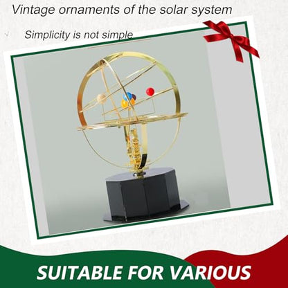 Rotating Solar System Metal Ornament - Handcrafted Orrery Model with 5 Planets, Educational Desk Decor for Astronomy Enthusiasts, Home & Office Decoration (Black)