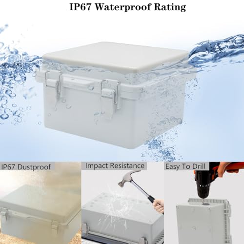 Zulkit Junction Box ABS Plastic Dustproof Waterproof IP67 Electrical Boxes Hinged Shell Outdoor Universal Project Enclosure Grey Clear Cover, Stainless Steel Buckles (5.9"x5.9"x3.5" GC k) - size: 5.9"x5.9"x3.5" GC k
