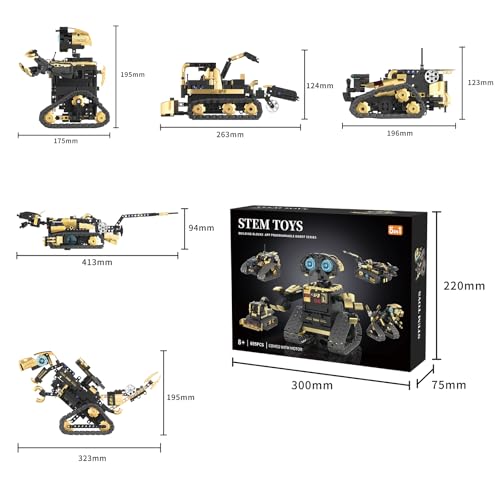 5 in 1 STEM Robot Toy Building Kit, Robot Building Kit with App & Remote Control for Kids Ages 8-14, Coding Robotics Technic Toy Bulldozer Erector for Boys Girls, 695 PCS