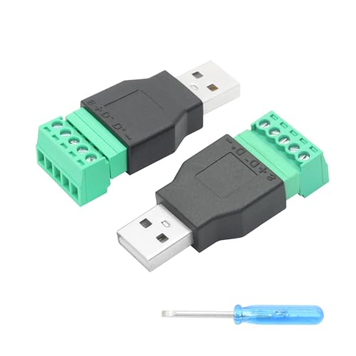 2-Pack USB 2.0 A Male to 5-Pin Screw Terminal Adapter - style: USB A Male Terminal - 2Pcs