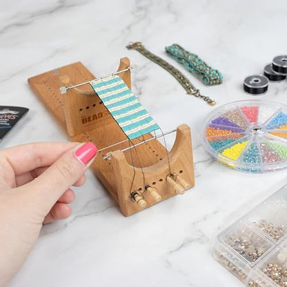 The Beadsmith Little Ricky Beading Loom, Two-Warp Loom, 9.25" L x 2.5" W x 2.875" H, Wooden, Illustrated Instructions Included, Easy Assembly, Use to Create Necklace and Bracelet Designs