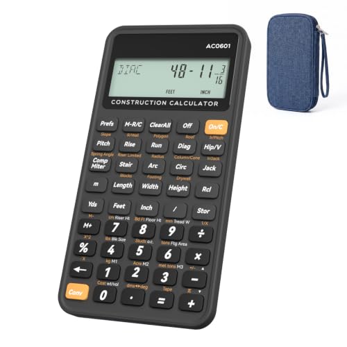 ROATEE Construction Calculator with Case for Carpenter, Framer, Remodeler - color: Gray Blue
