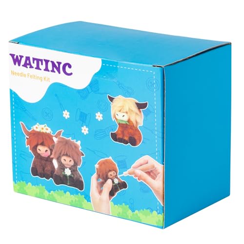 WATINC Needle Felting Kit - 3 Set Unique Different Cute Doll Wool Felt Needle Tools Foam Pad Instruction, DIY Home Decoration Craft Party Supplies for Art Work Starter Beginners (Highland Cow) - style: Highland Cow